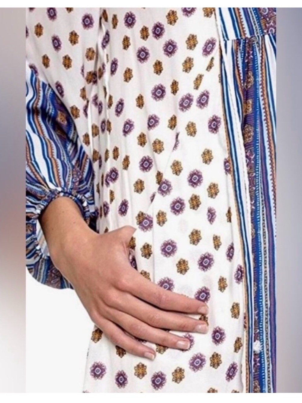 Free People-Boho Peasant Tunic Dress in Cream and Blue Sz XS VGUC - Picture 7 of 15